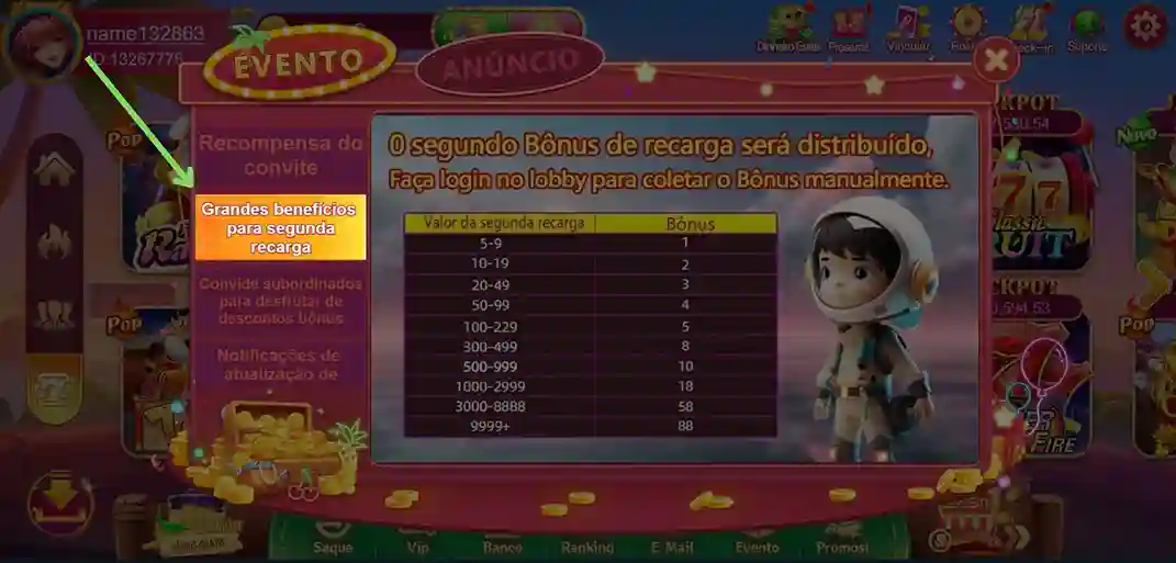 Segundo bônus por depósito