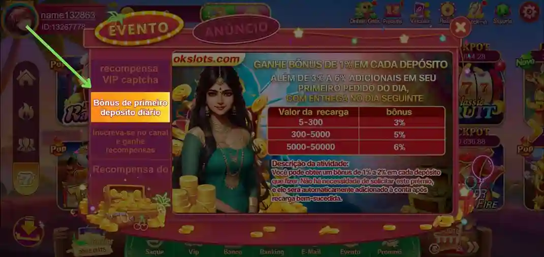 Bônus de depósito diário